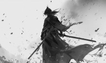 水墨国风武侠插画素材-黑白写实风剑客4k壁纸