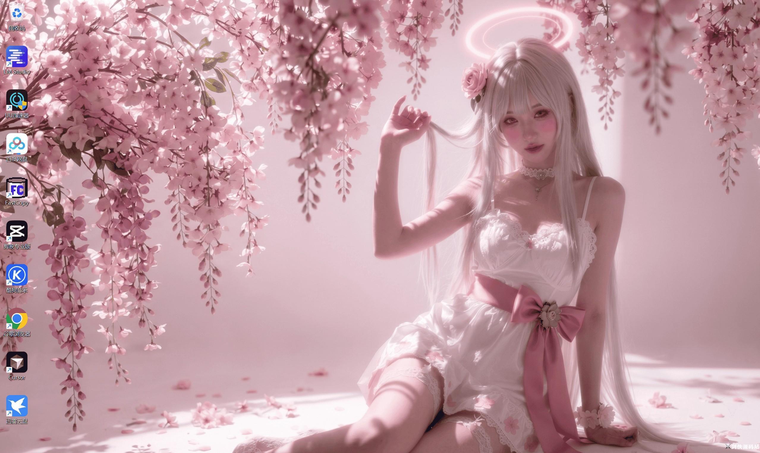 樱花紫藤银发天使少女壁纸