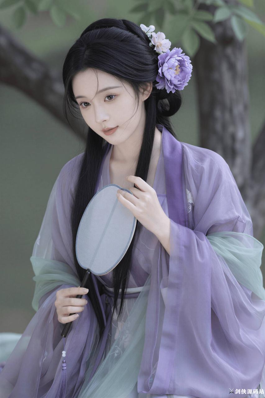 紫牡丹绢花宋制汉服写真_副本.jpg